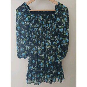 Katie J NYC Tween Molly Dress Size Large Black Floral Balloon Sleeve Smocked